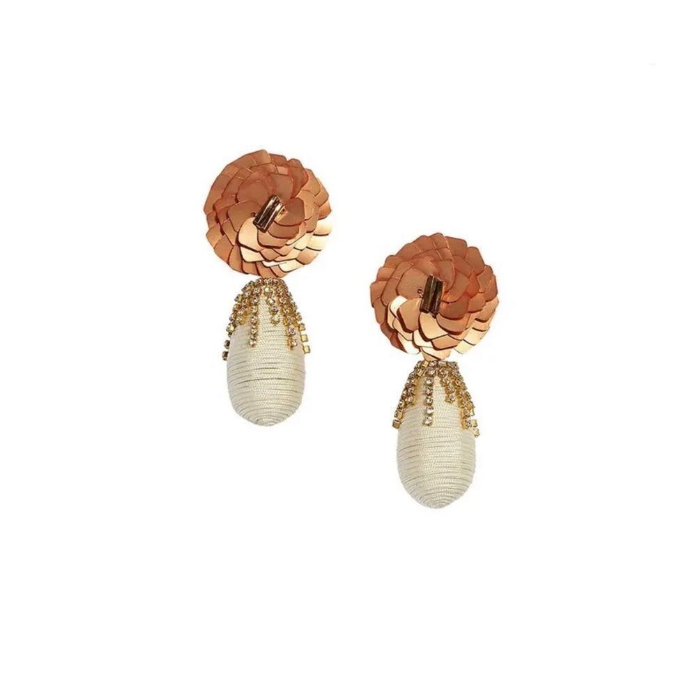 Lizzie Fortunato Le Pavilion Sequin & Crystal Embellished Flower Drop Earrings